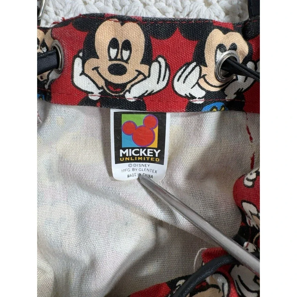 Vintage 90s Mickey Mouse Faces All Over Print Canvas Drawstring Bag Bucket Tote